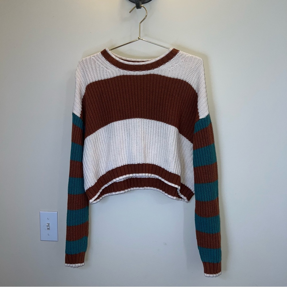 American Eagle Cropped Colorblock‎ Knit Sweater Oversized EUC